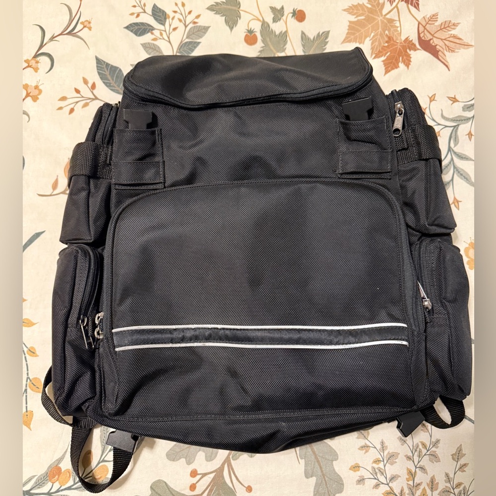 T-Bags Black Canvas Moto Backpack‎